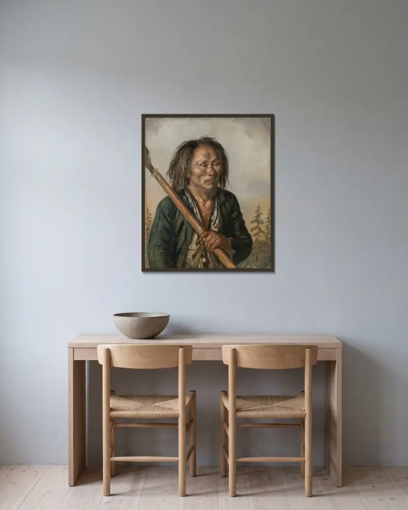 Portrait of a Tungu Man av Carl Peter Mazer inramad på en vägg