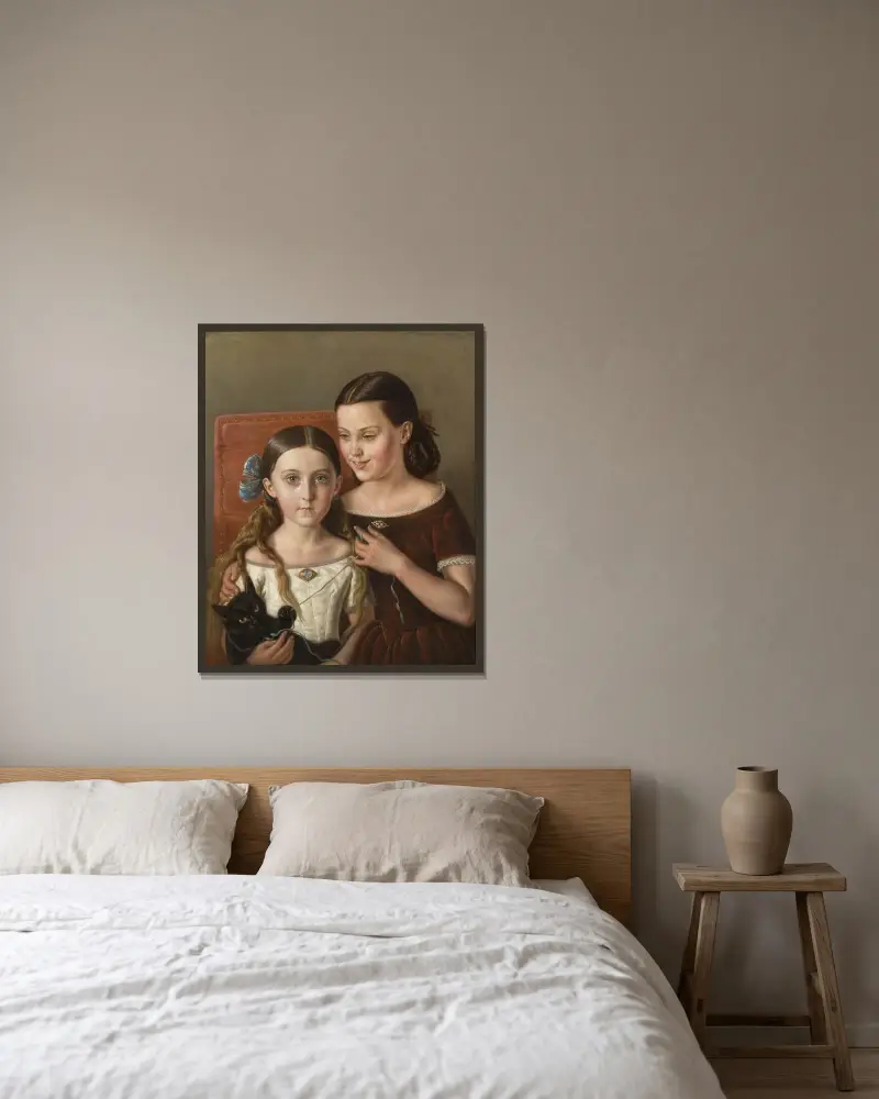 Sigrid and Anna Mazér, Nieces of the Artist av Carl Peter Mazer inramad på en vägg