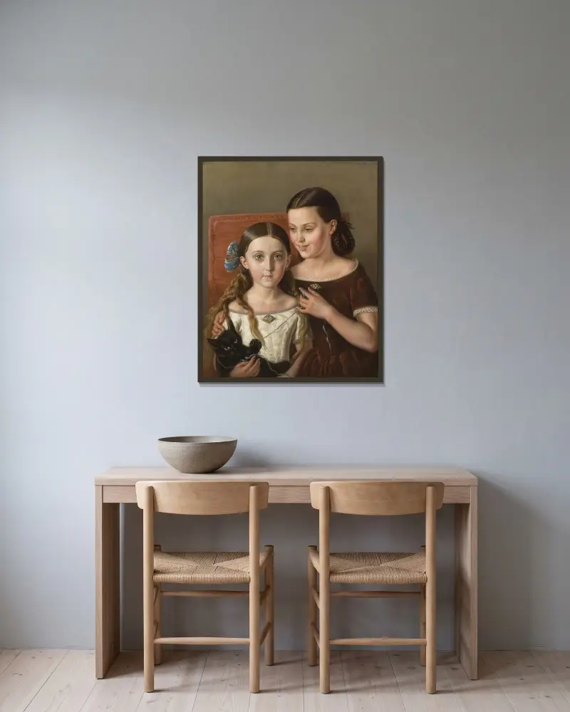 Sigrid and Anna Mazér, Nieces of the Artist av Carl Peter Mazer inramad på en vägg