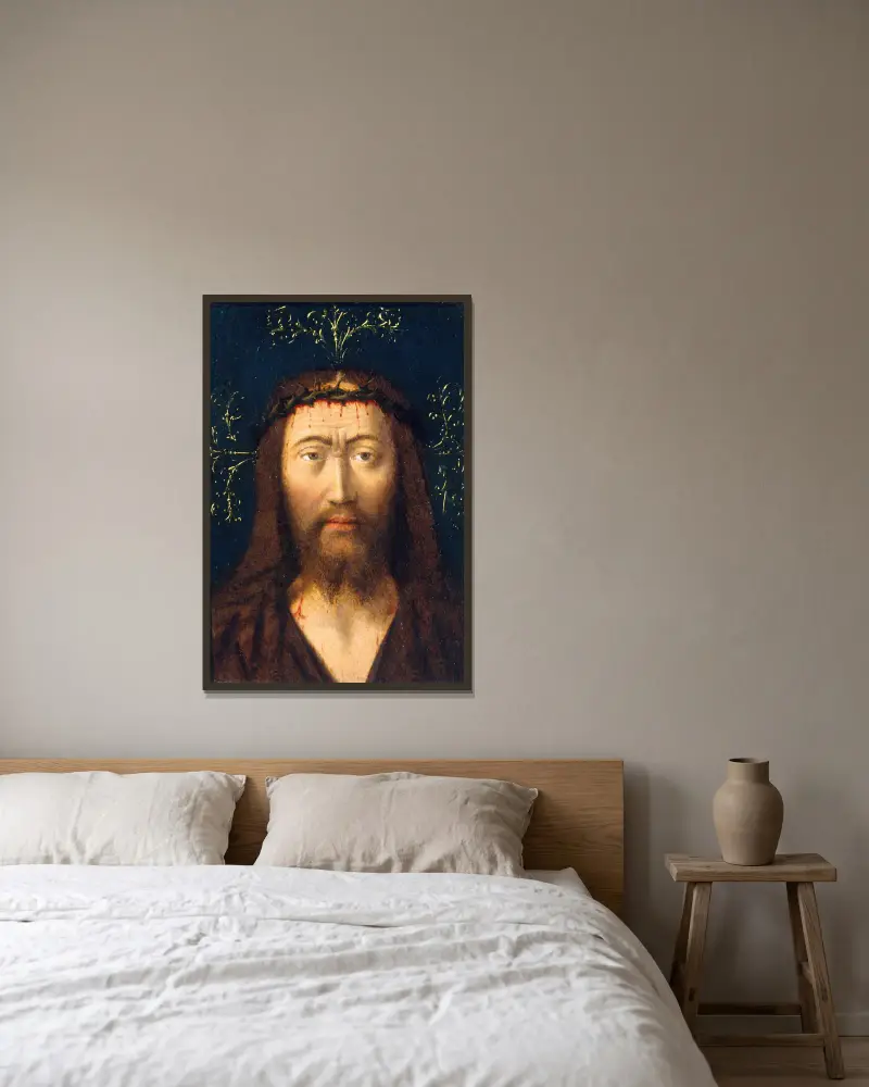 Head of Christ av Petrus Christus inramad på en vägg