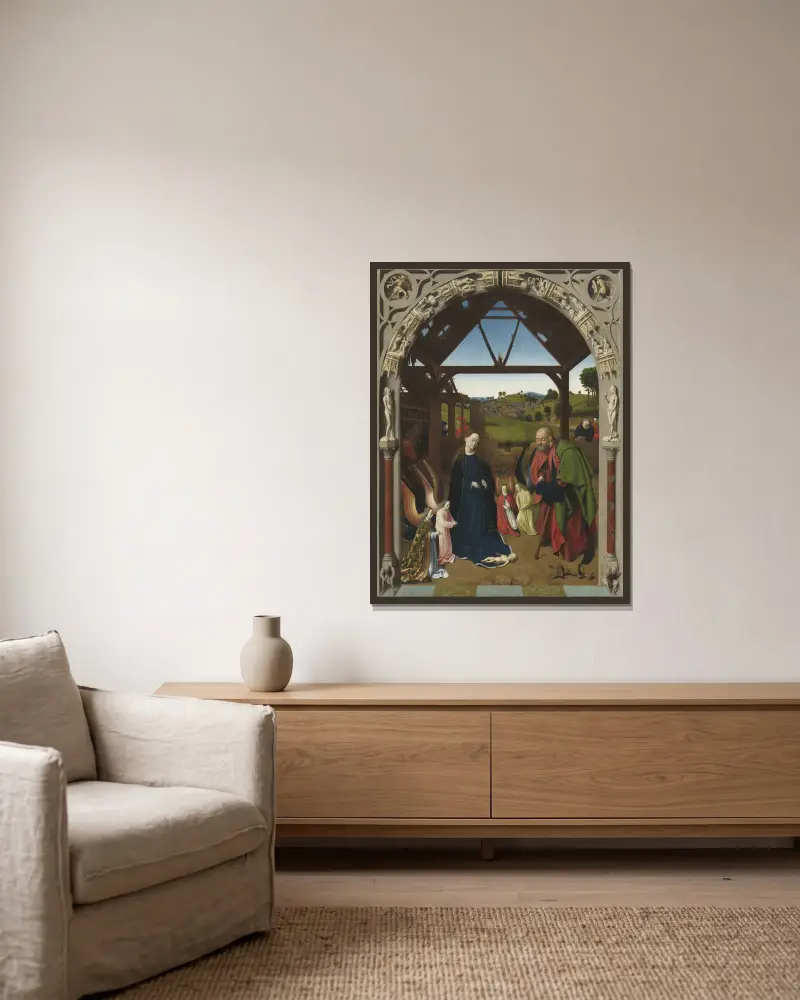 Christi Geburt von Petrus Christus gerahmt an einer Wand