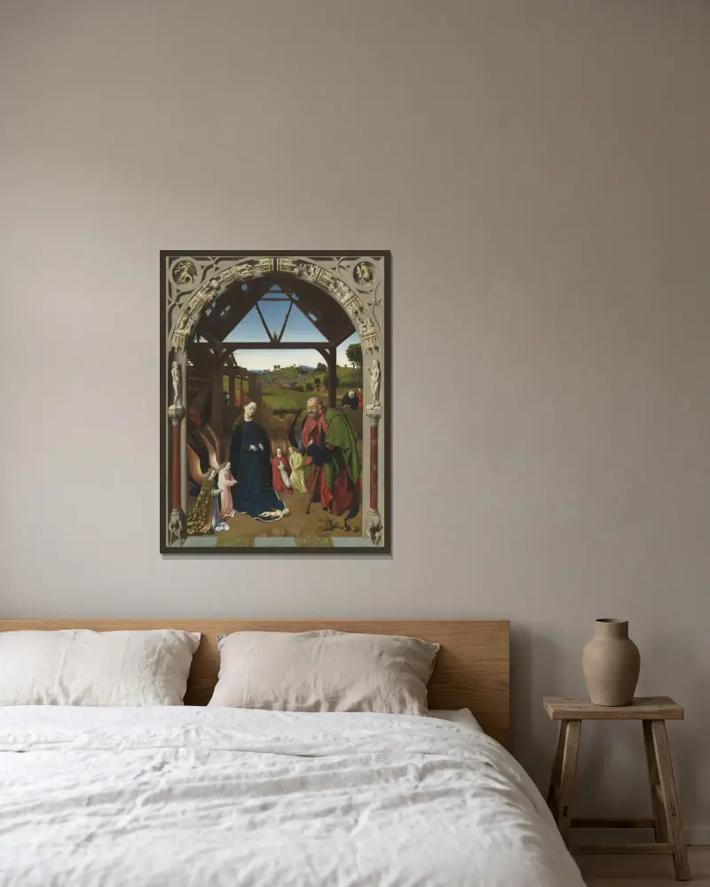 Christi Geburt von Petrus Christus gerahmt an einer Wand