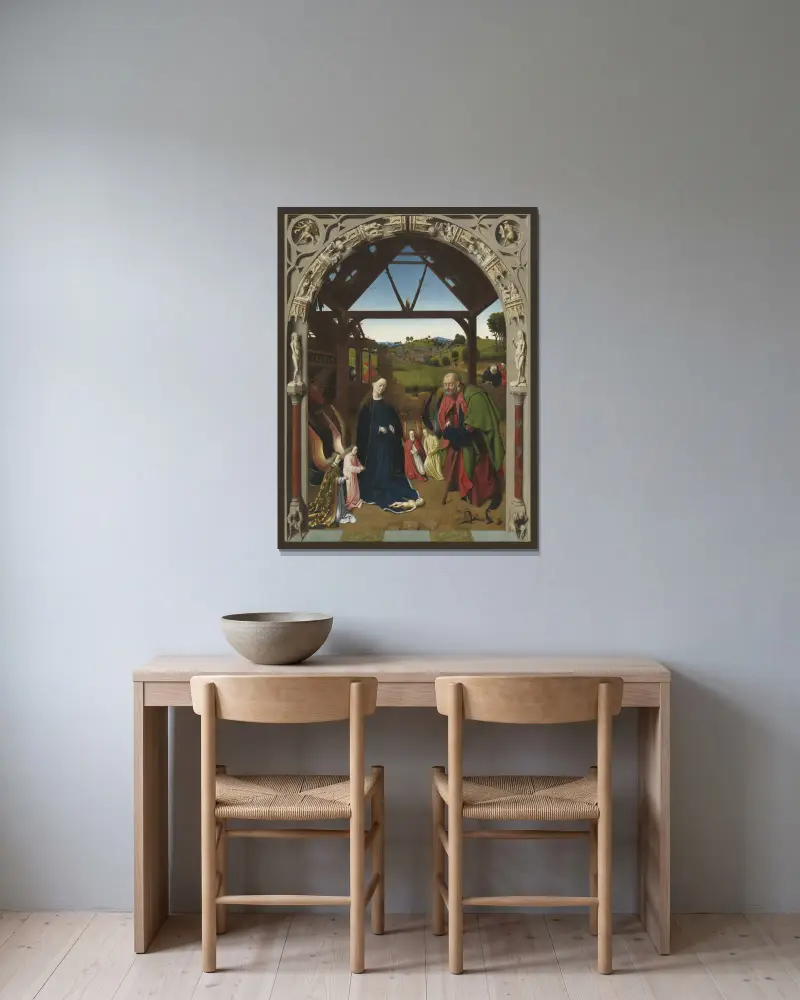 Christi Geburt von Petrus Christus gerahmt an einer Wand
