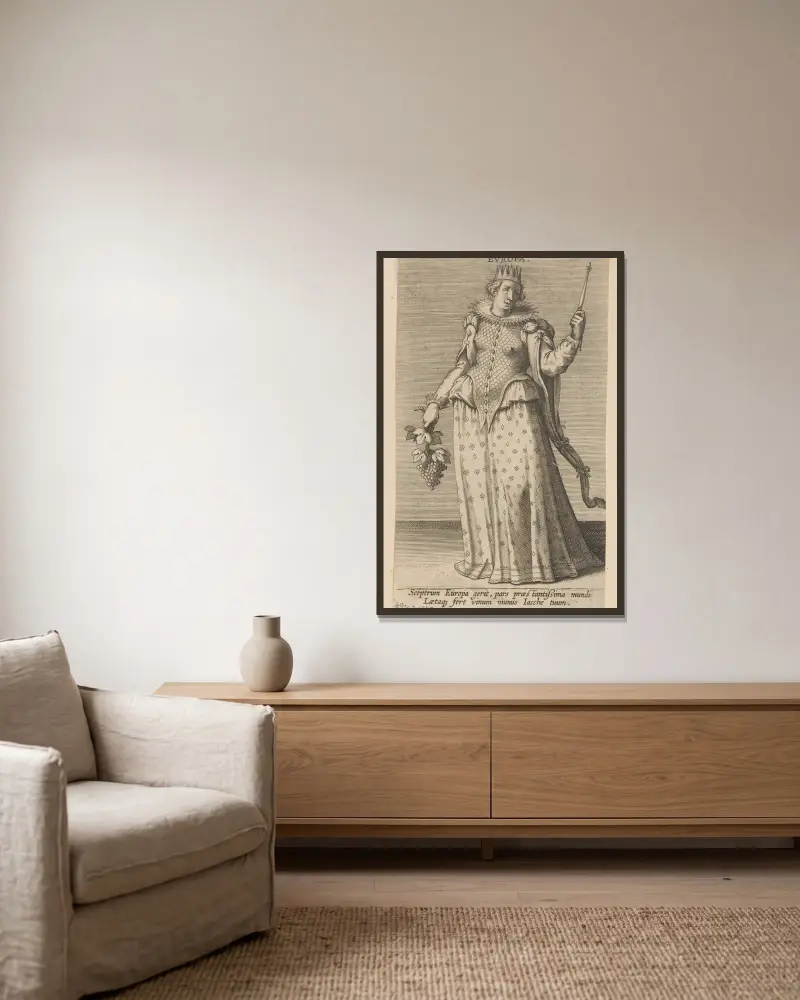 Europa, 1585 von Philip Galle gerahmt an einer Wand