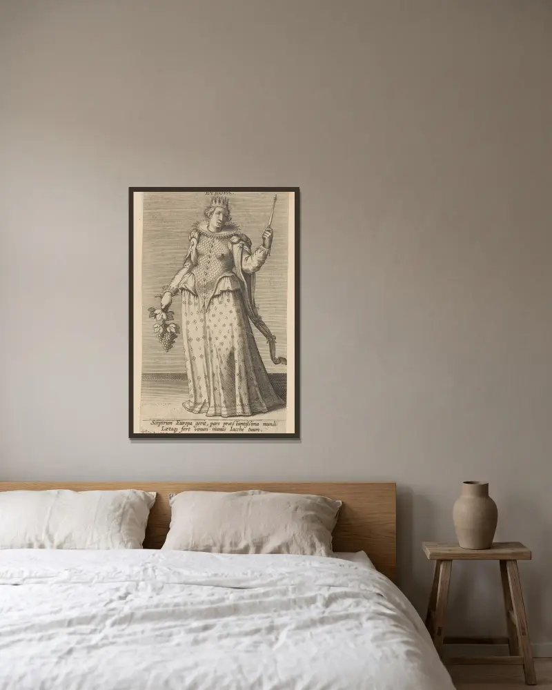 Europa, 1585 von Philip Galle gerahmt an einer Wand
