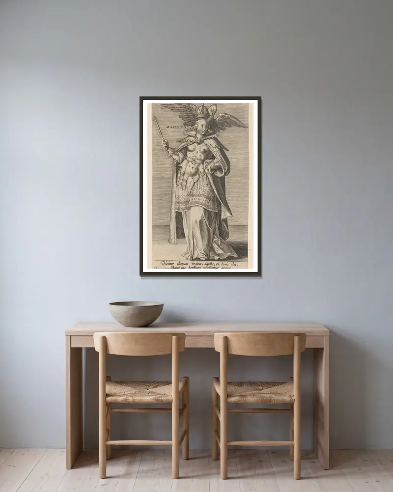 Maiestas von Philip Galle gerahmt an einer Wand