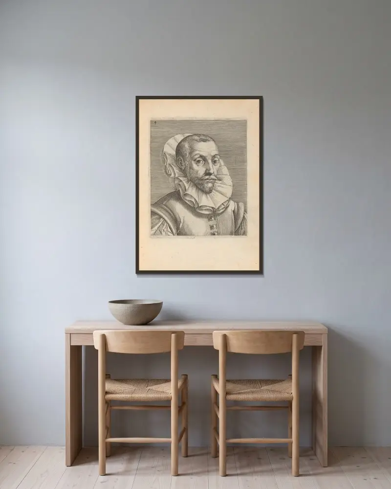 Male, Turned to Right, 1590 – nr 2 av Philip Galle inramad på en vägg