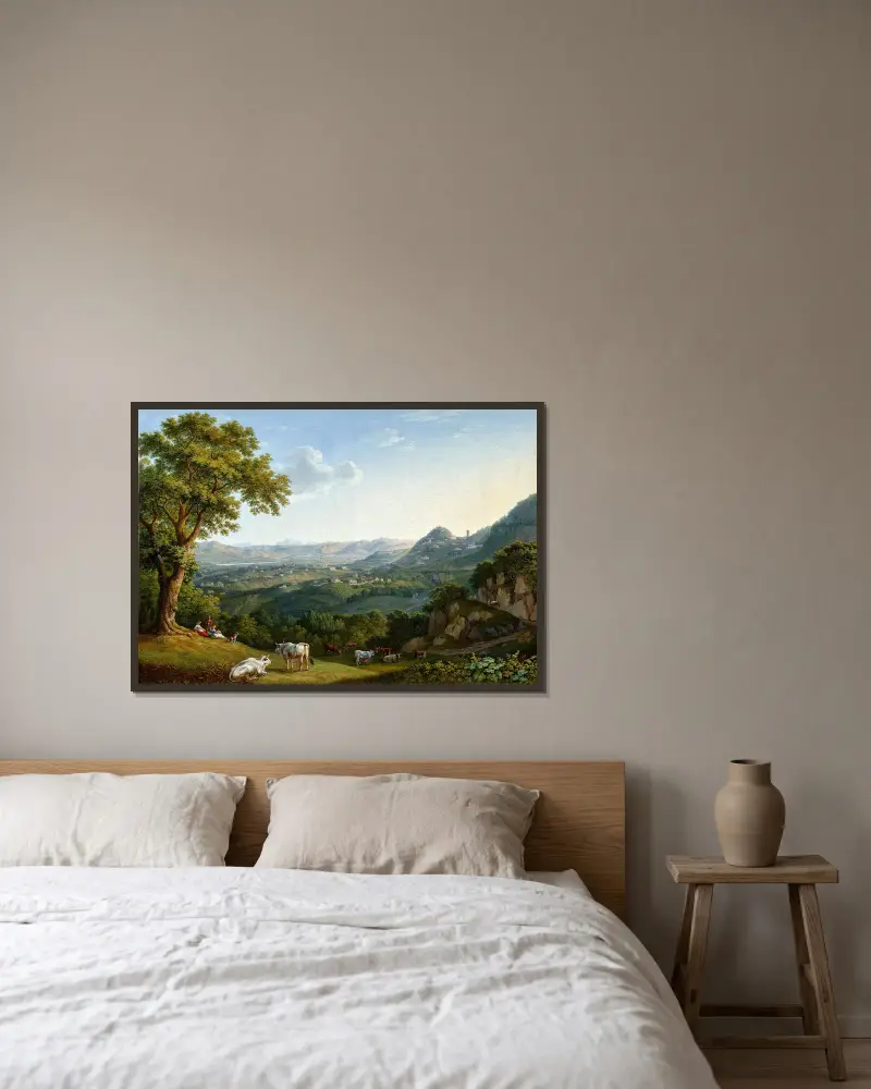 Blick auf das Arnotal und Fiesole av Jacob Philipp Hackert inramad på en vägg