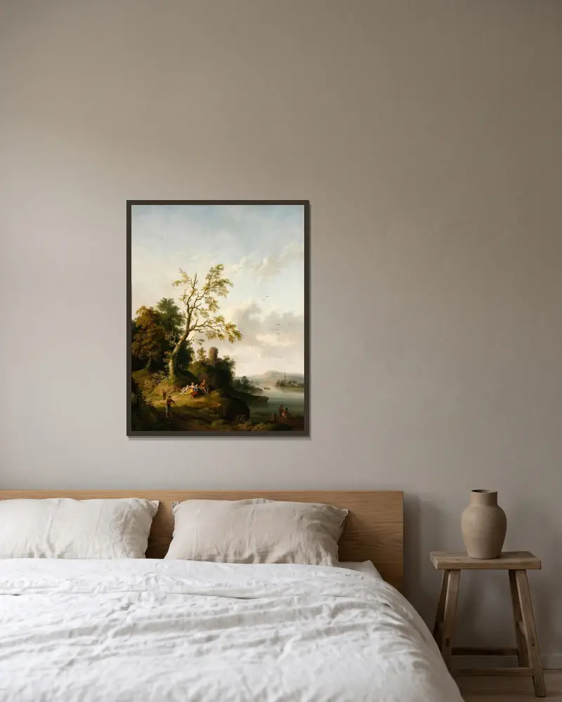 Landskap av Jacob Philipp Hackert inramad på en vägg