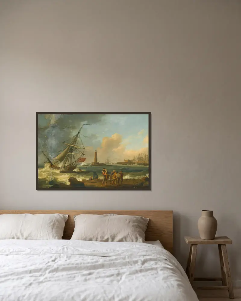 The Port Of Livorno av Jacob Philipp Hackert inramad på en vägg