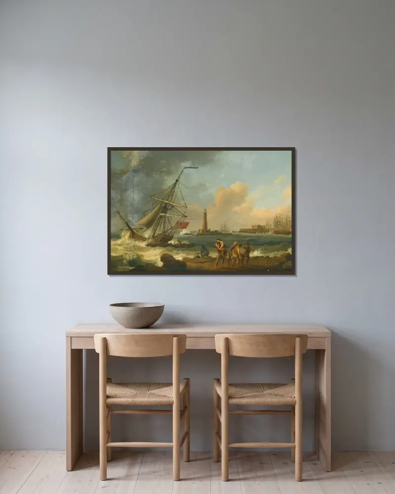 The Port Of Livorno av Jacob Philipp Hackert inramad på en vägg