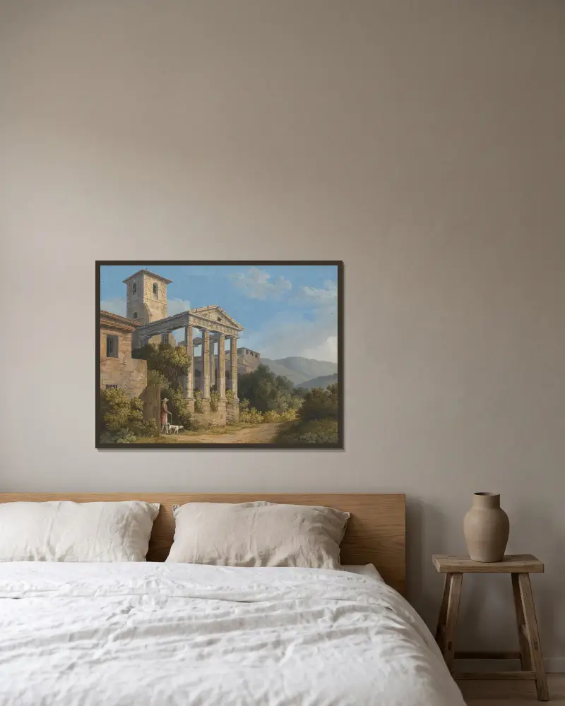 The Temple of Hercules in Cori near Velletri av Jacob Philipp Hackert inramad på en vägg