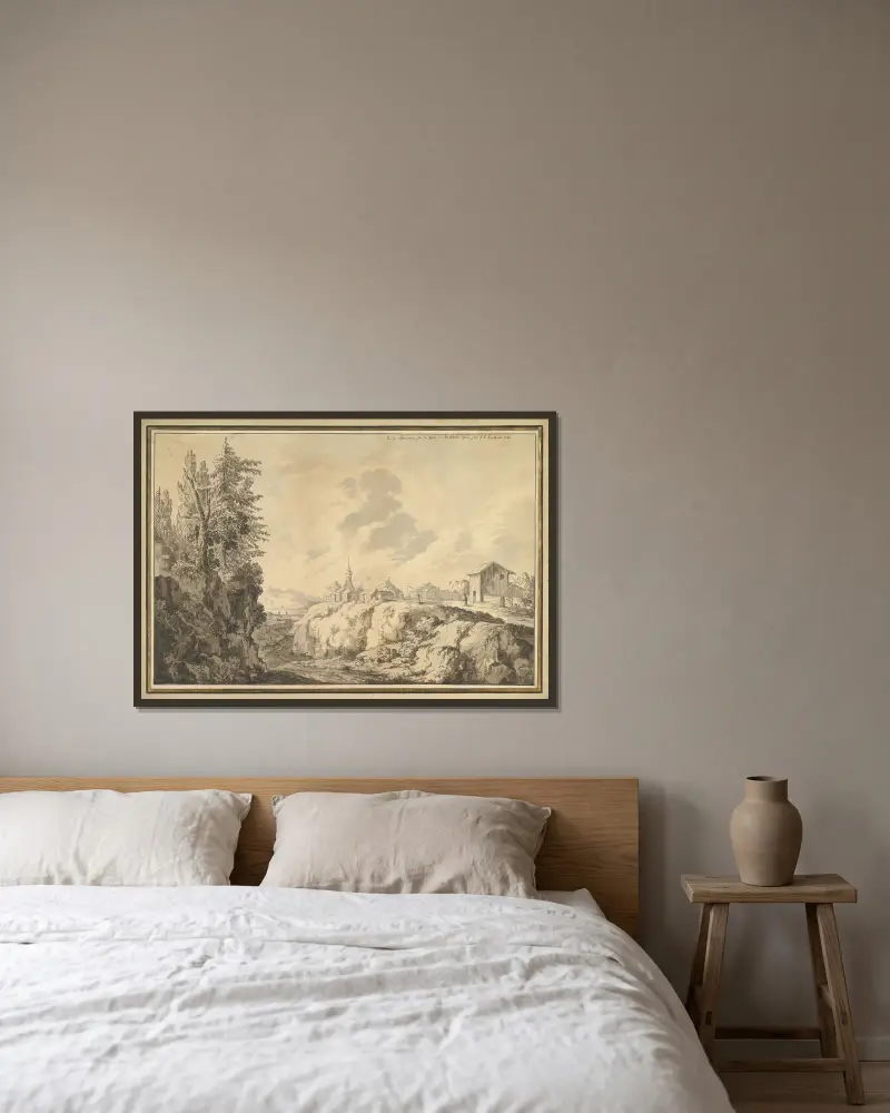 Blick auf Svenarum in der Provinz Småland, Schweden von Jacob Philipp Hackert gerahmt an einer Wand