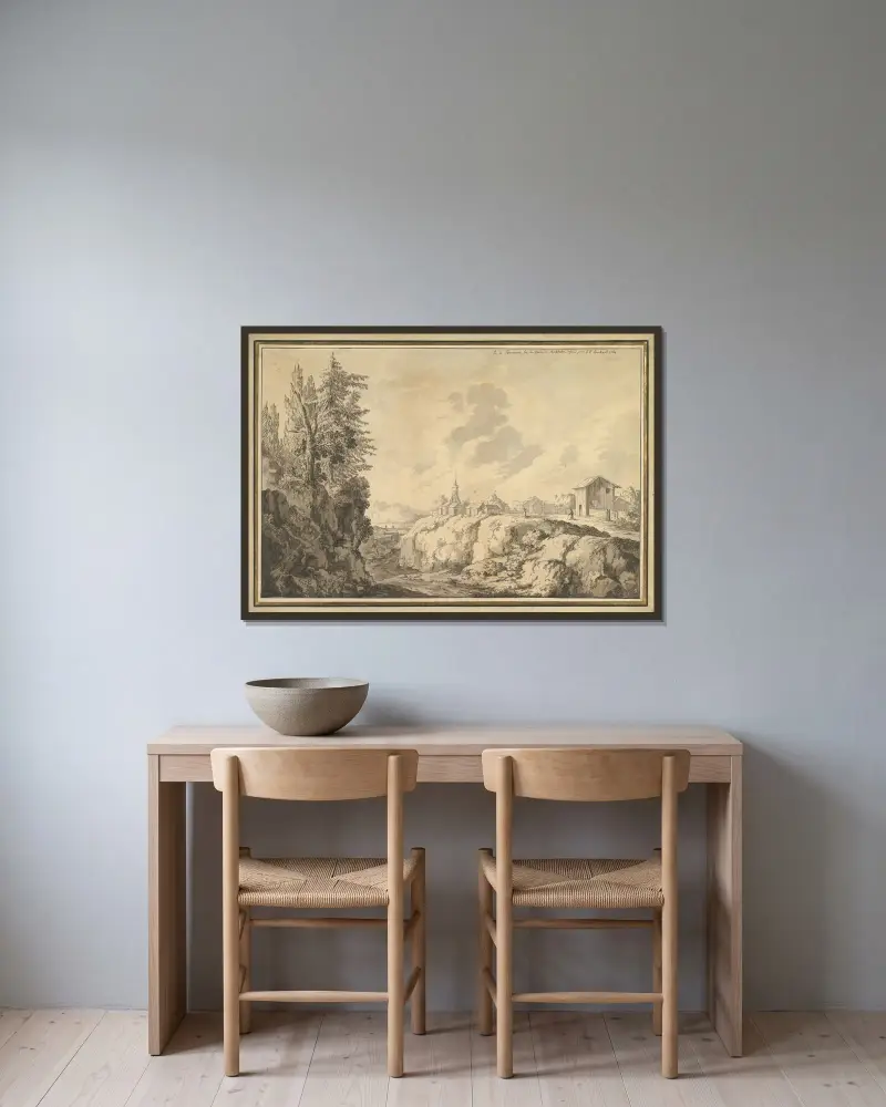 Blick auf Svenarum in der Provinz Småland, Schweden von Jacob Philipp Hackert gerahmt an einer Wand