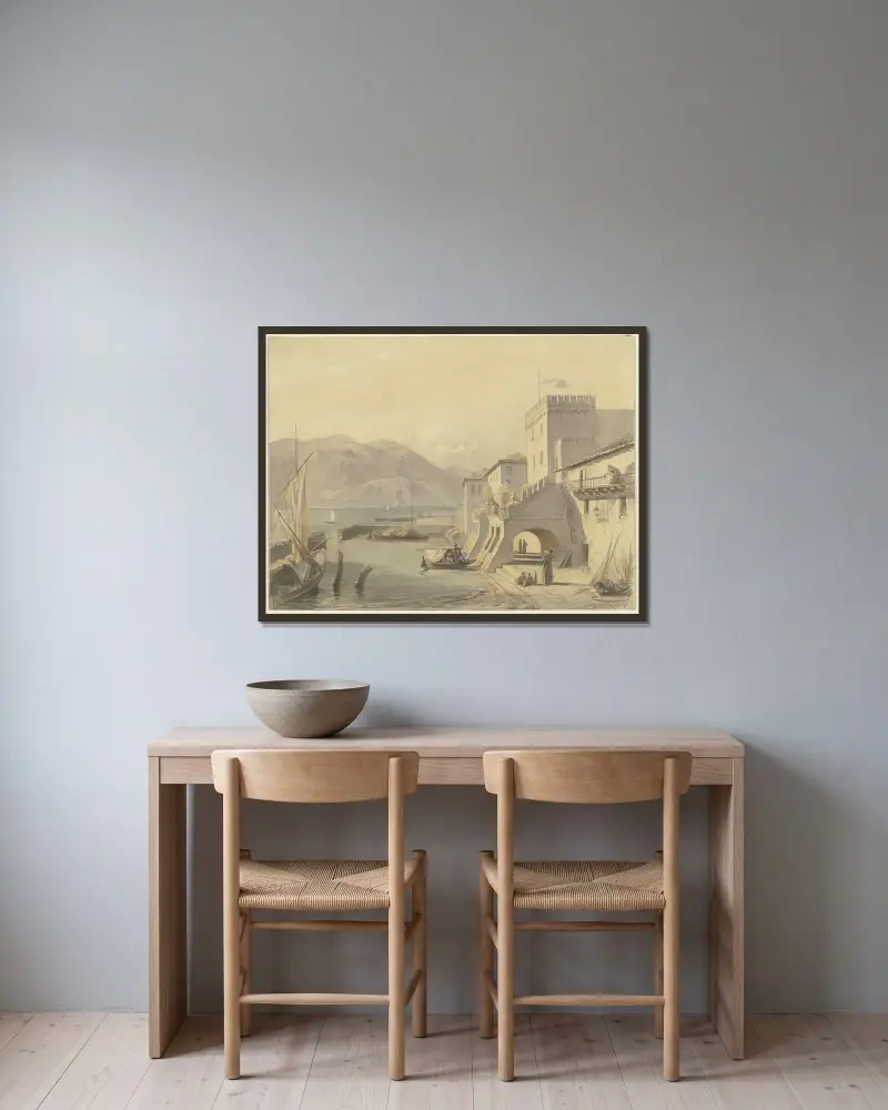 Oberitalienischer Hafen von Philipp Rumpf gerahmt an einer Wand