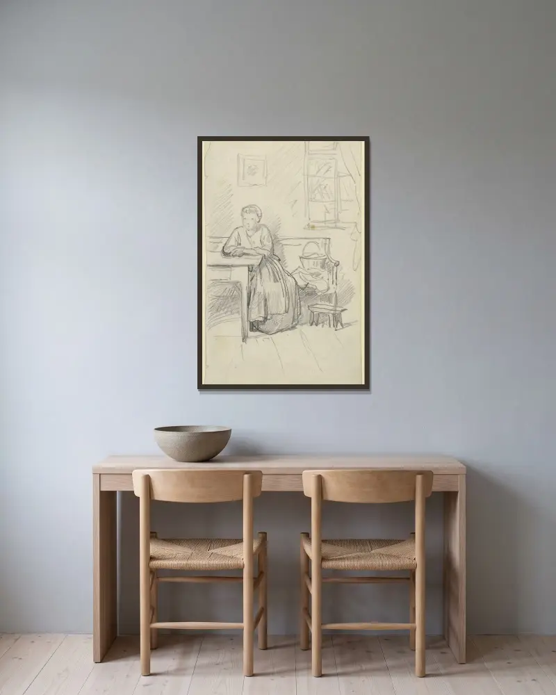 Woman sitting at a table av Philipp Rumpf inramad på en vägg
