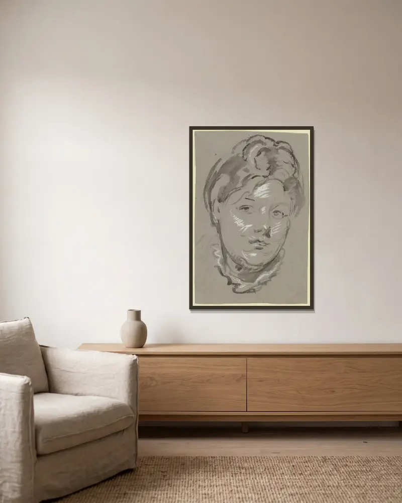 Frauenkopf von Philipp Rumpf gerahmt an einer Wand