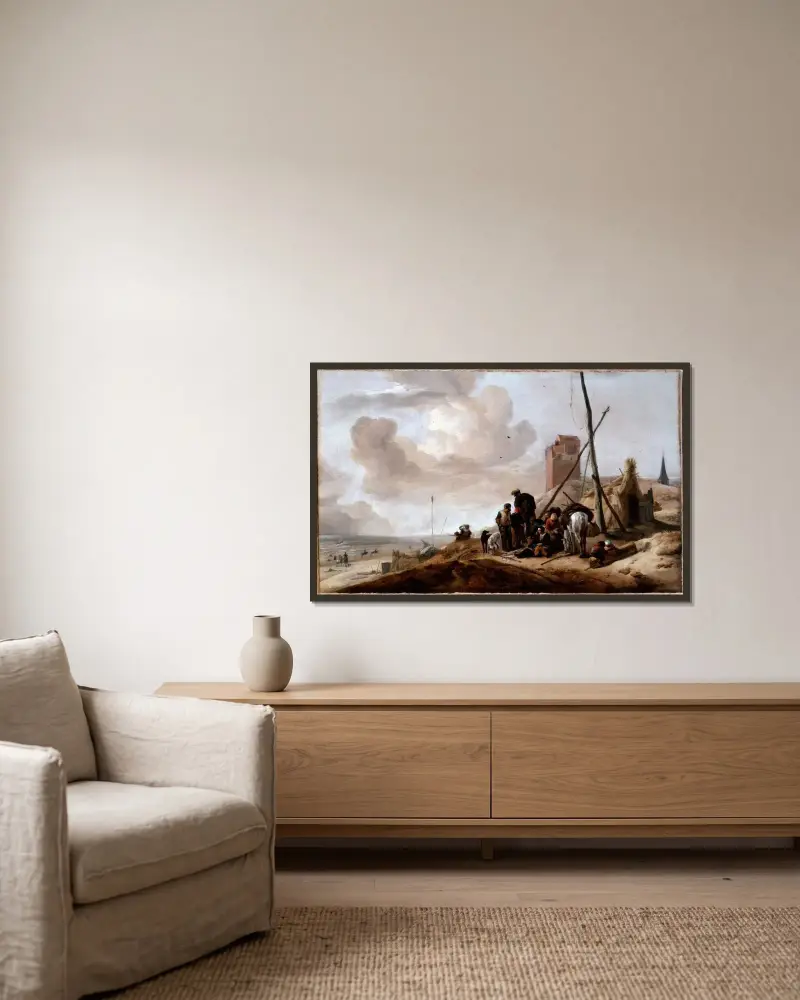 En kustscen av Philips Wouwerman inramad på en vägg