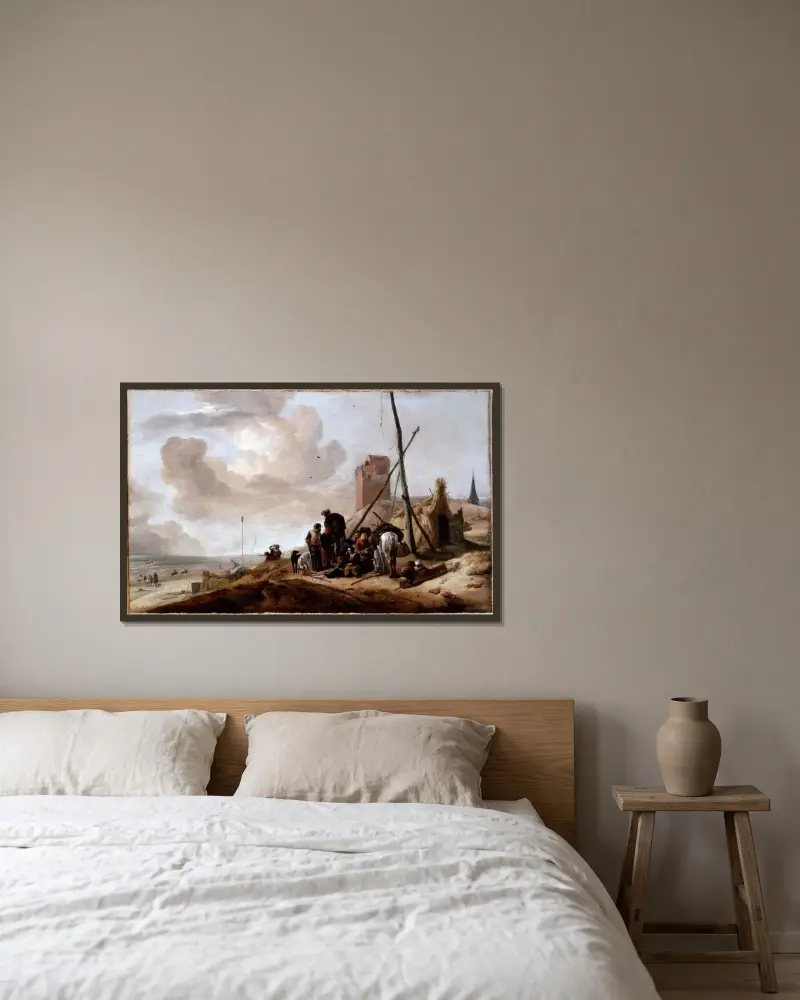 En kustscen av Philips Wouwerman inramad på en vägg