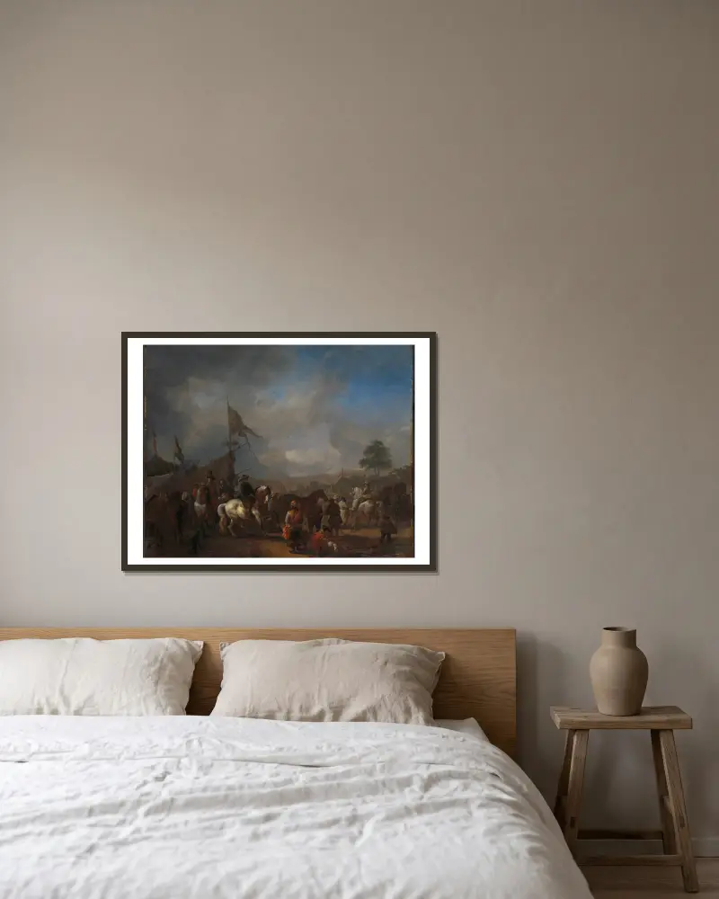 A Horse Fair near an Army Camp av Philips Wouwerman inramad på en vägg