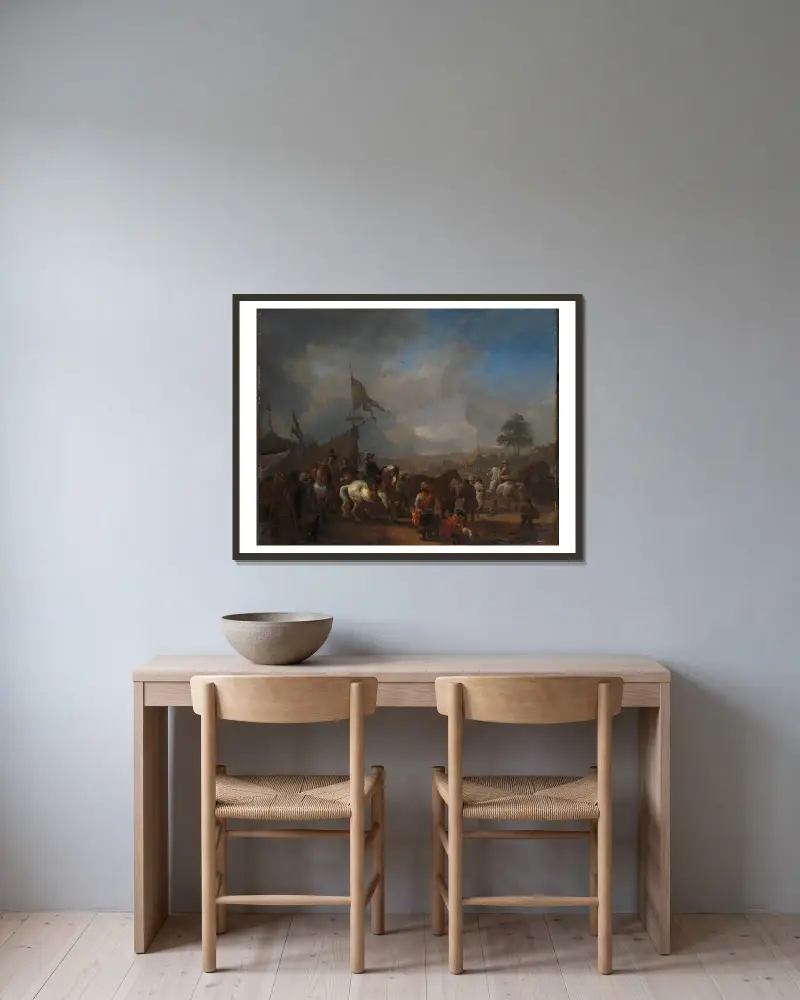 A Horse Fair near an Army Camp av Philips Wouwerman inramad på en vägg