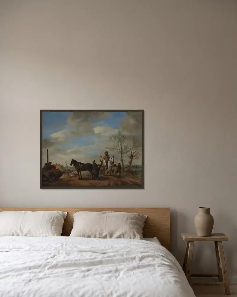 Mann und Frau zu Pferd von Philips Wouwerman gerahmt an einer Wand