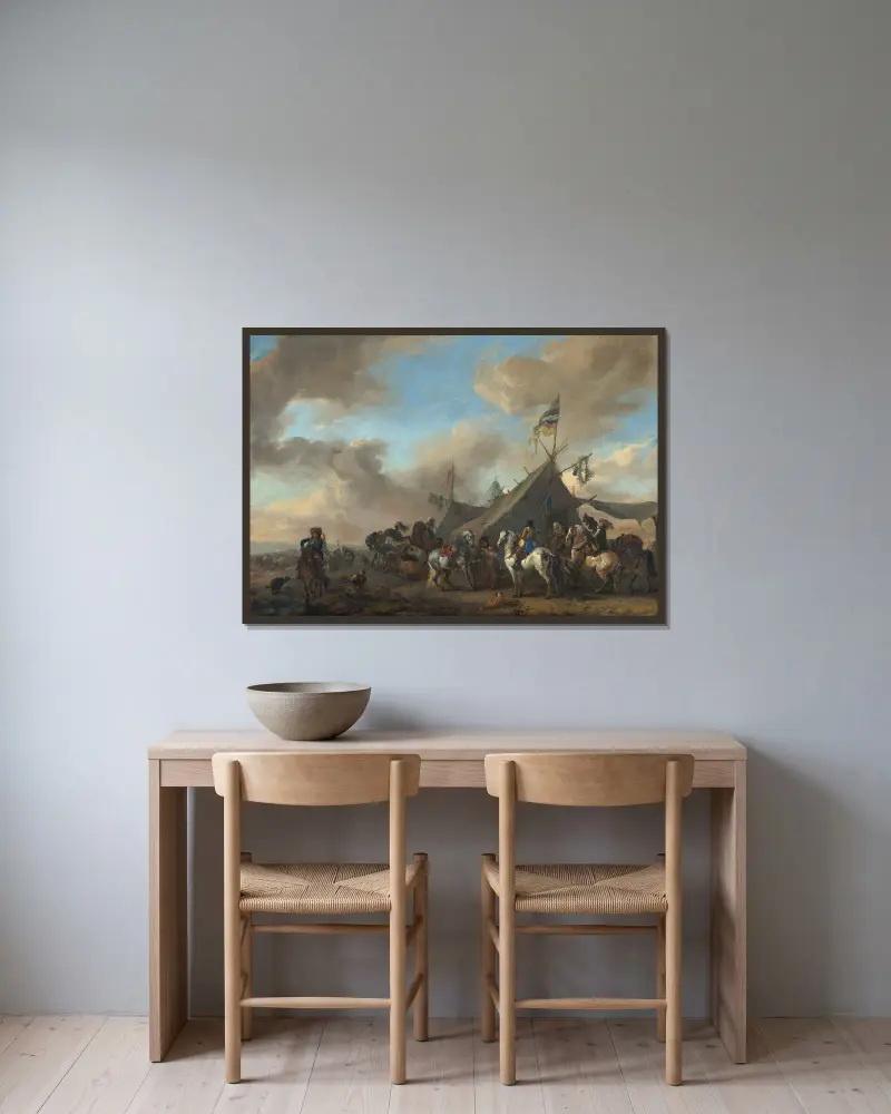 Armeelager von Philips Wouwerman gerahmt an einer Wand