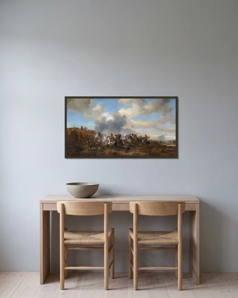 Bitevní scéna, 1655, Philips Wouwerman v rámu na stěně