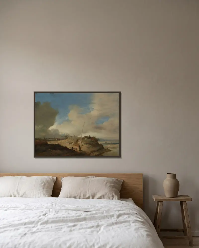 Dune Landscape with a Signal Post av Philips Wouwerman inramad på en vägg