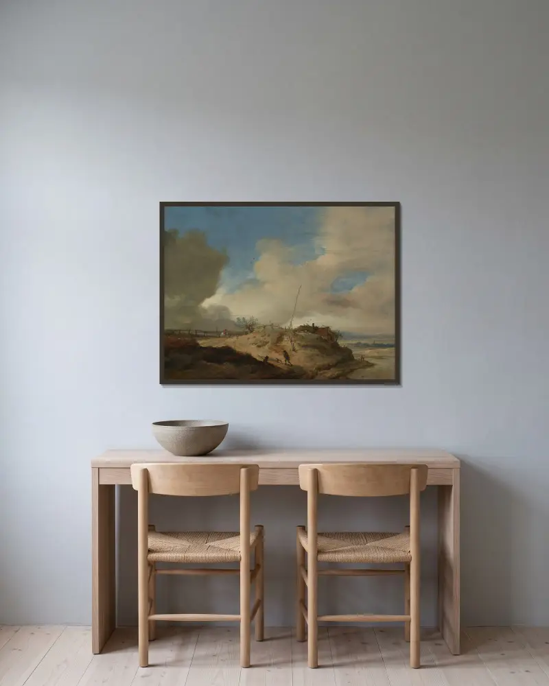 Dune Landscape with a Signal Post av Philips Wouwerman inramad på en vägg