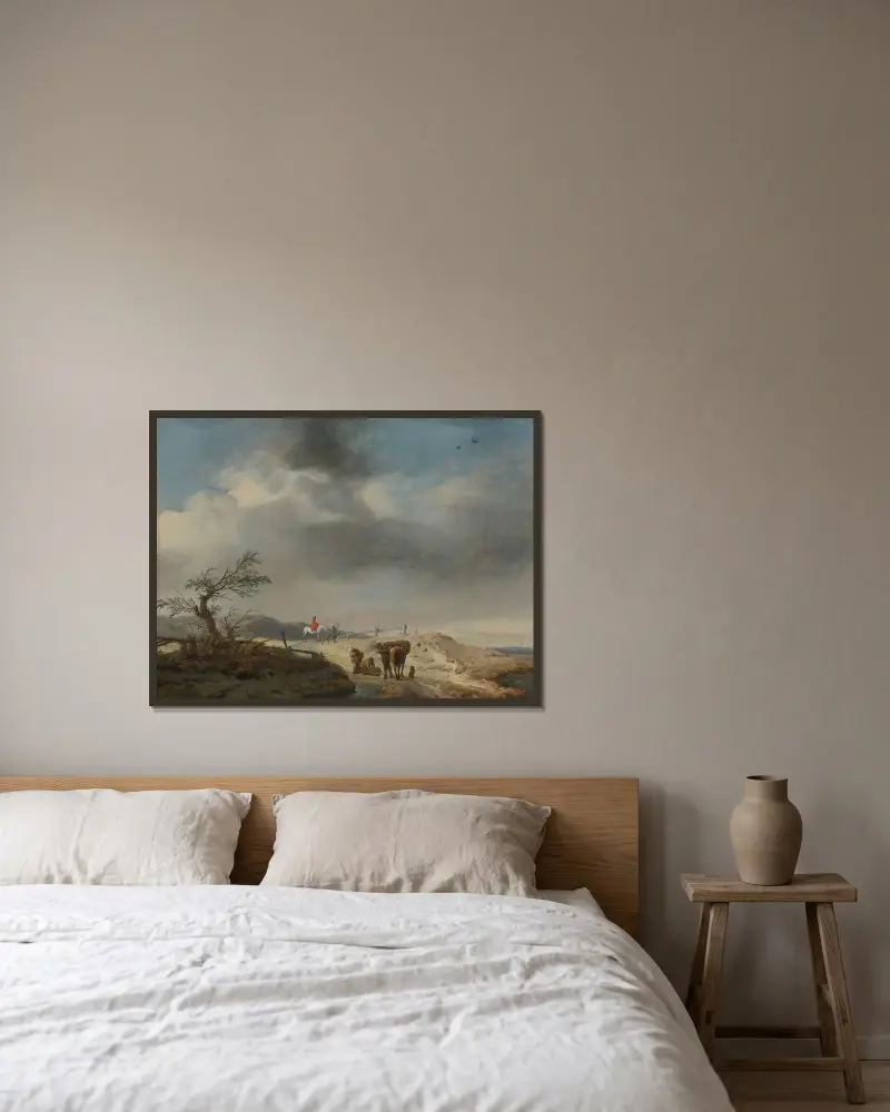 Krajina s dunami a postavami, Philips Wouwerman v rámu na stěně
