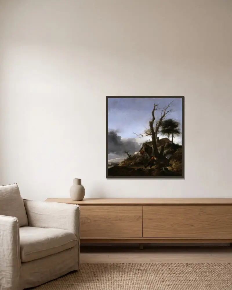 Rastende Reisende von Philips Wouwerman gerahmt an einer Wand