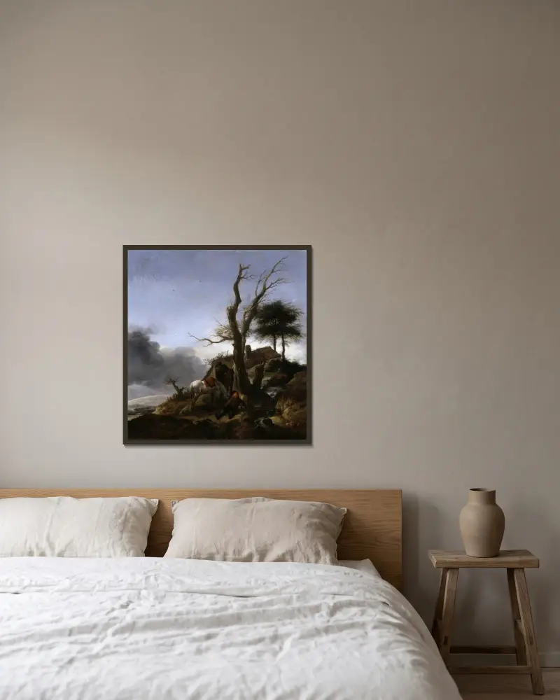 Rastende Reisende von Philips Wouwerman gerahmt an einer Wand
