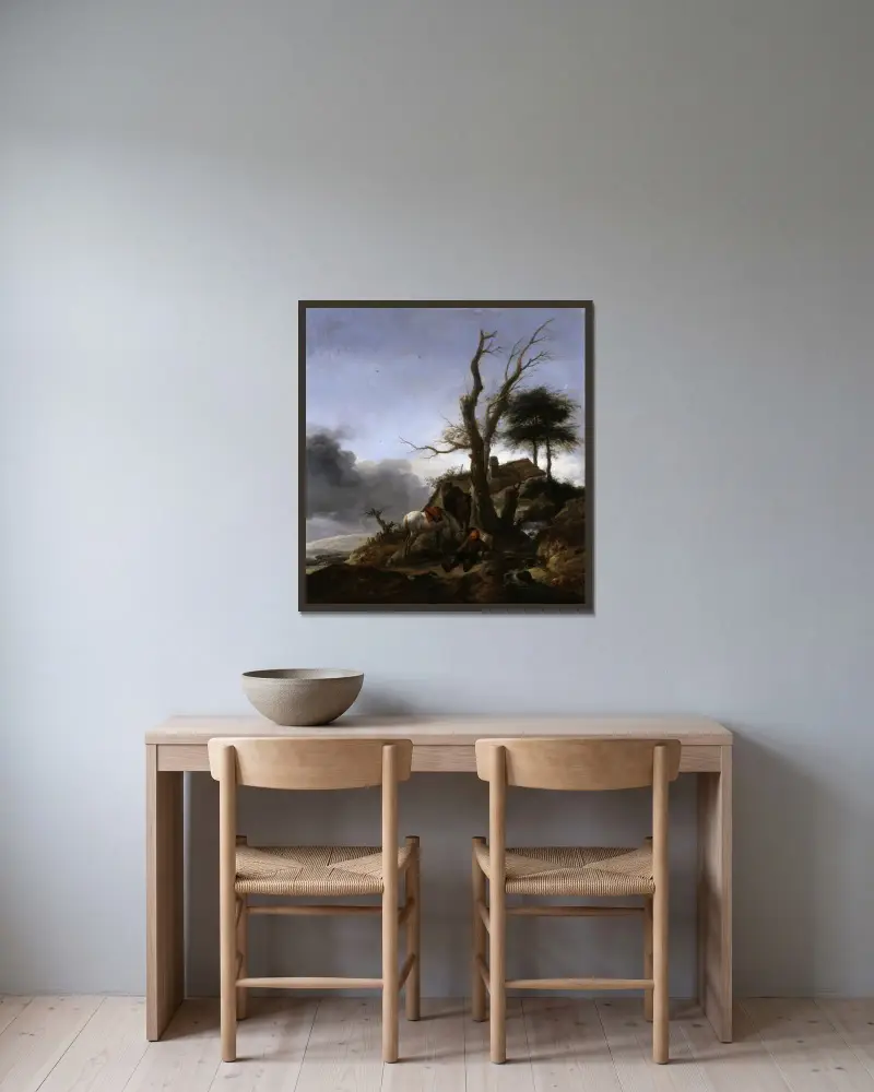 Rastende Reisende von Philips Wouwerman gerahmt an einer Wand