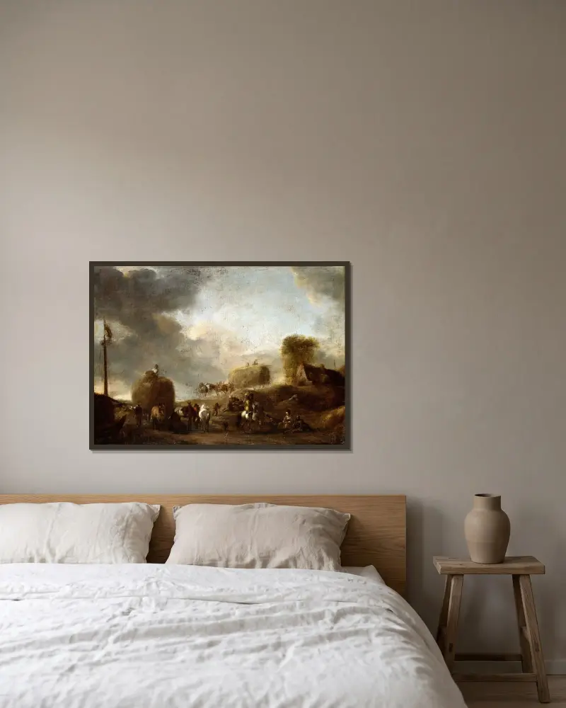 Höskörd av Philips Wouwerman inramad på en vägg