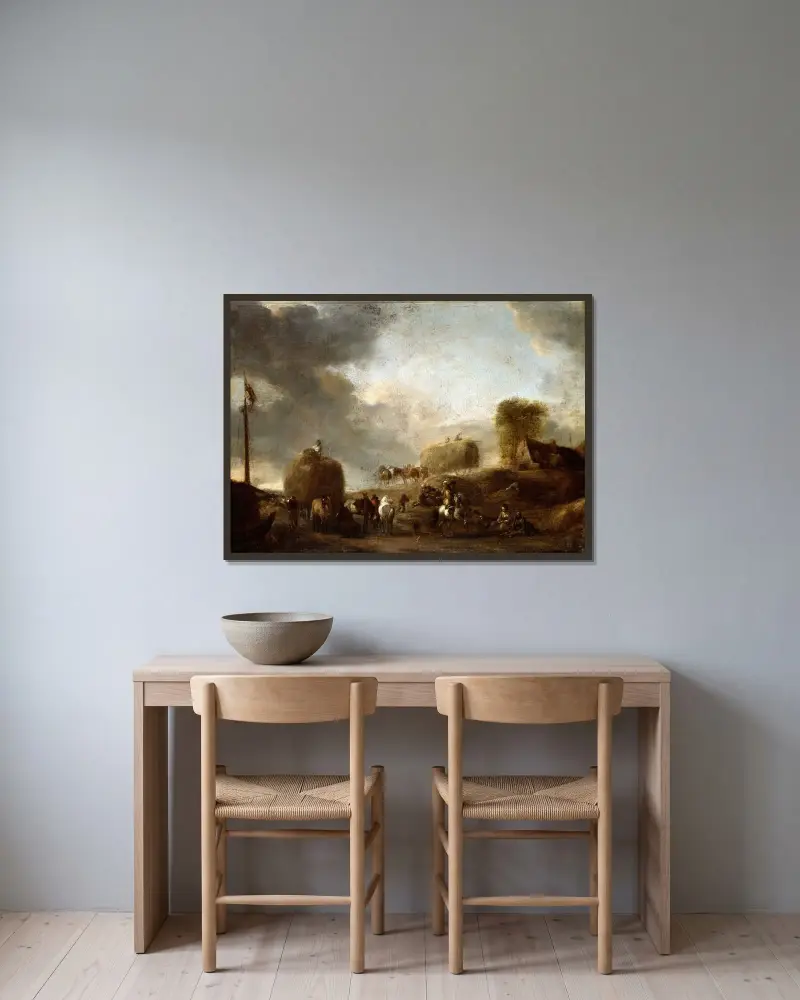Höskörd av Philips Wouwerman inramad på en vägg