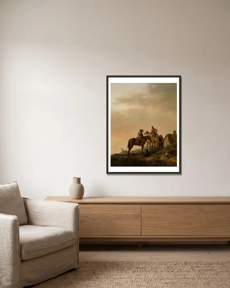 Halt des Reiters von Philips Wouwerman gerahmt an einer Wand