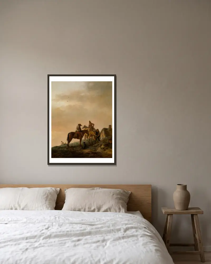 Halt des Reiters von Philips Wouwerman gerahmt an einer Wand