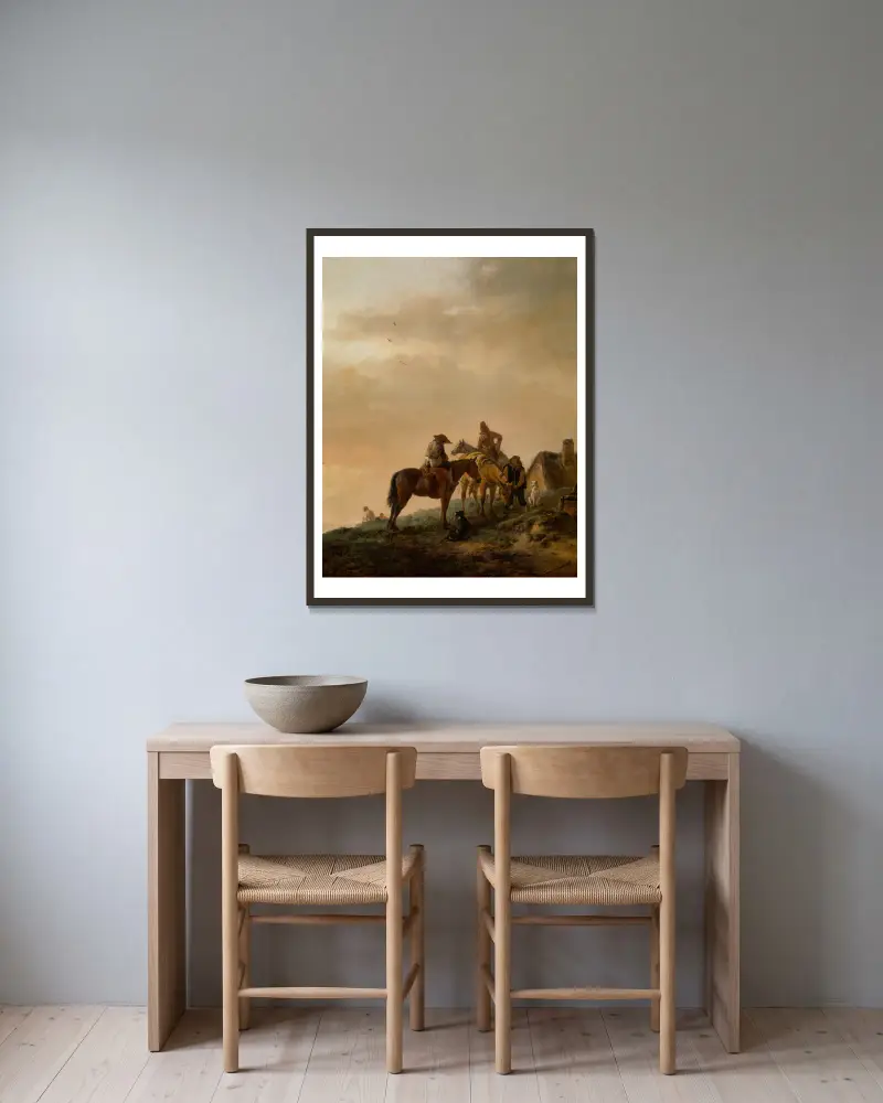 Halt des Reiters von Philips Wouwerman gerahmt an einer Wand