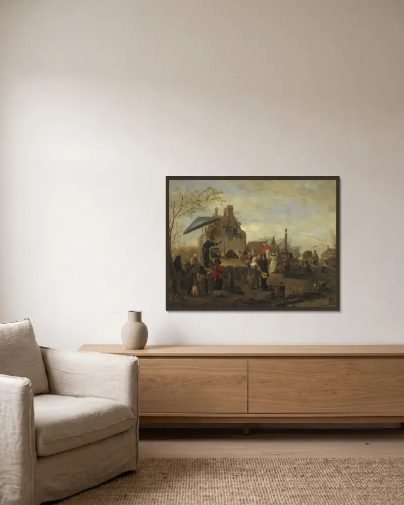 Händler auf einem Markt von Philips Wouwerman gerahmt an einer Wand