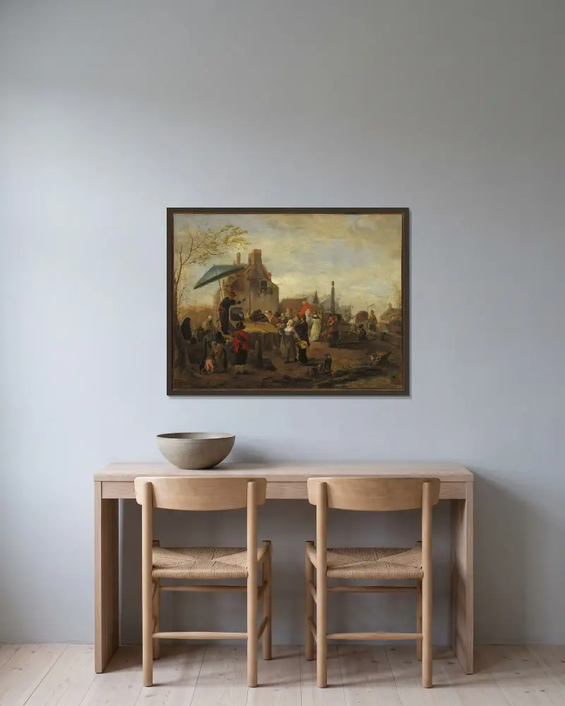 Gaukler auf einem Markt von Philips Wouwerman gerahmt an einer Wand