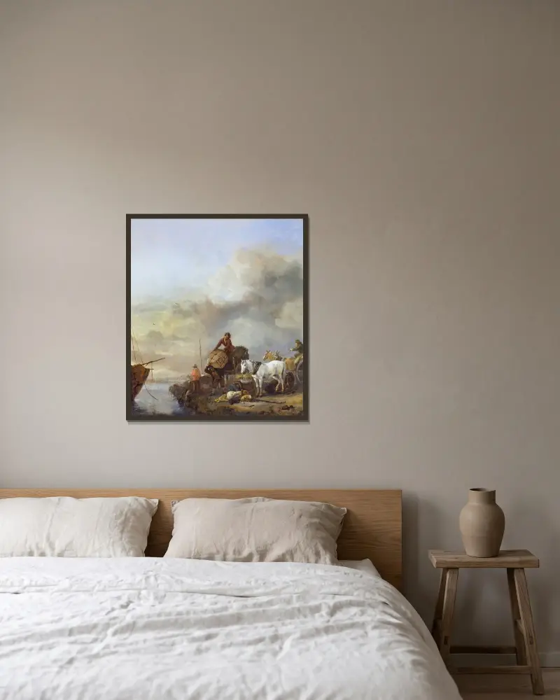 Ein Boot an Land ziehen von Philips Wouwerman gerahmt an einer Wand