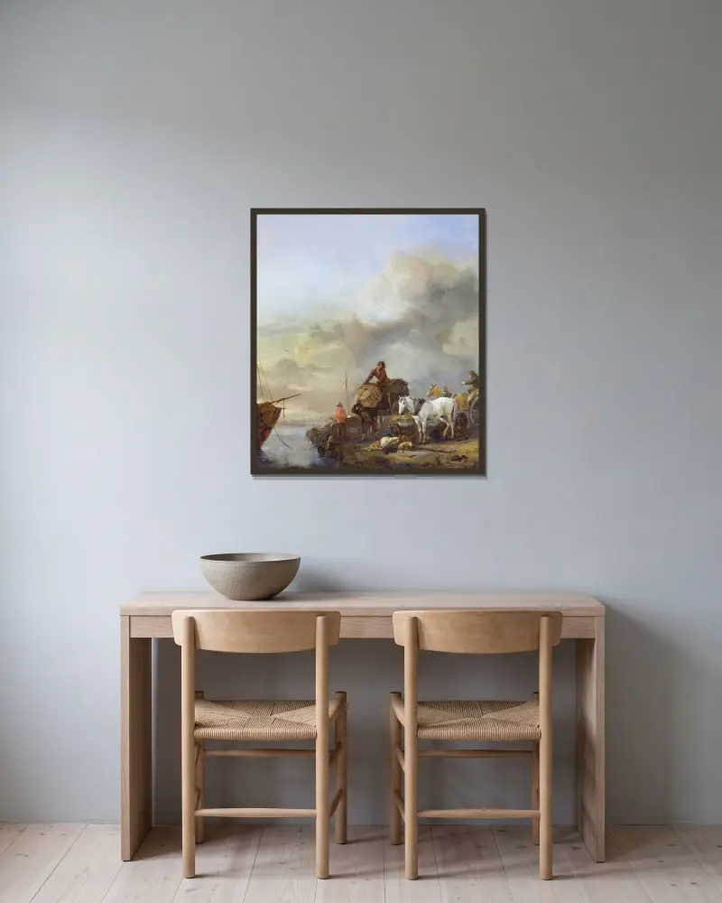 Ein Boot an Land ziehen von Philips Wouwerman gerahmt an einer Wand