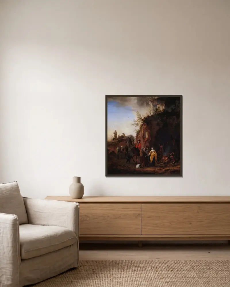 Die Zigeuner von Philips Wouwerman gerahmt an einer Wand