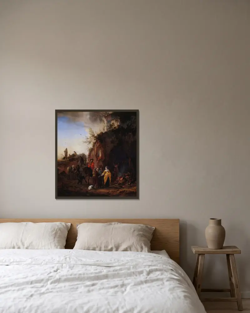 Die Zigeuner von Philips Wouwerman gerahmt an einer Wand