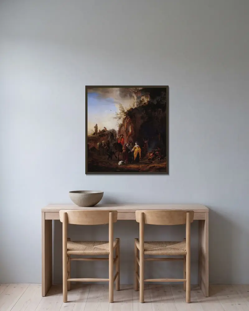 Die Zigeuner von Philips Wouwerman gerahmt an einer Wand