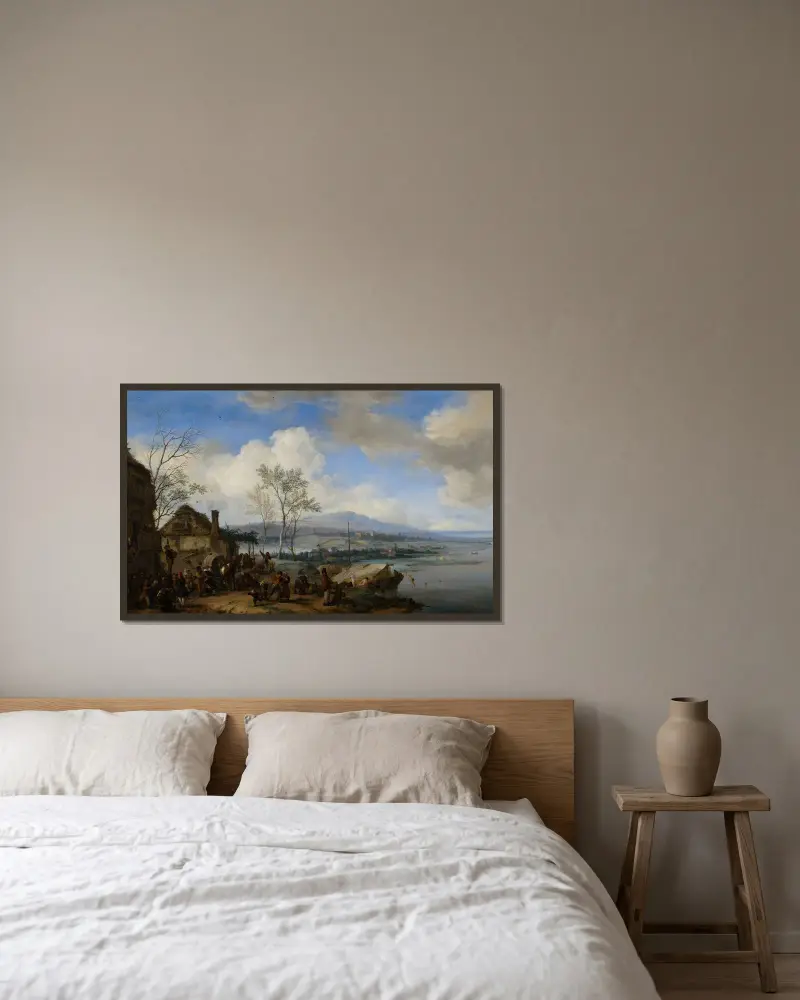Wesołe i hałaśliwe chłopstwo w karczmie, Philips Wouwerman w ramie na ścianie