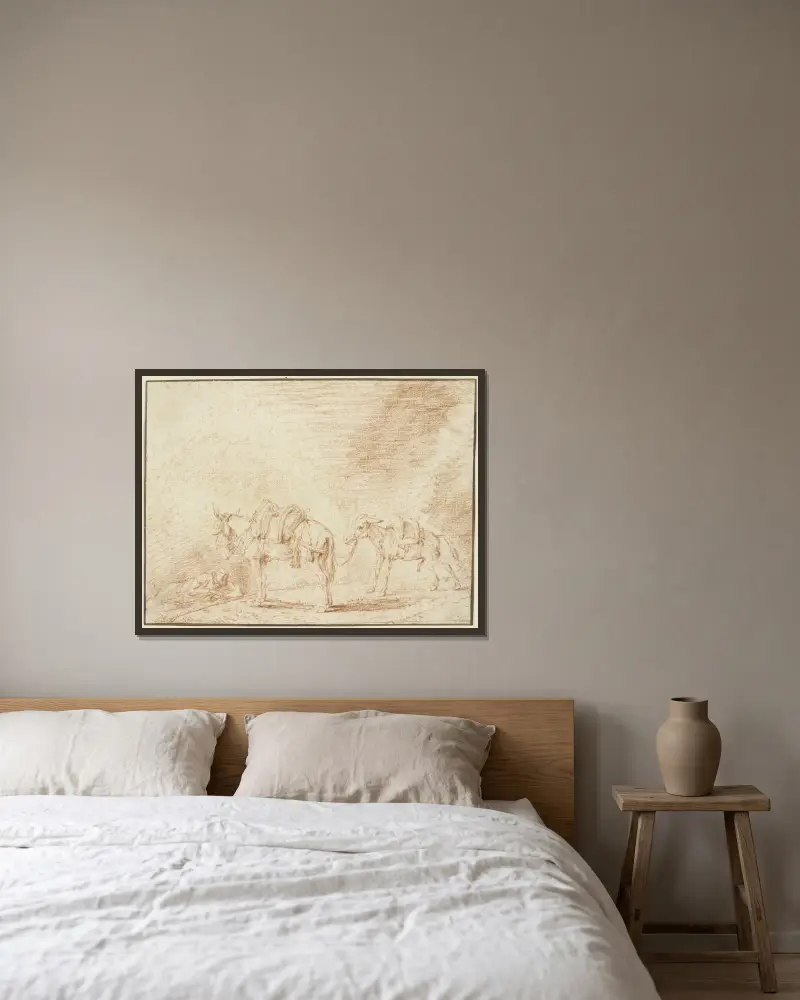 Ruhender Mann bei zwei Eseln av Philips Wouwerman inramad på en vägg