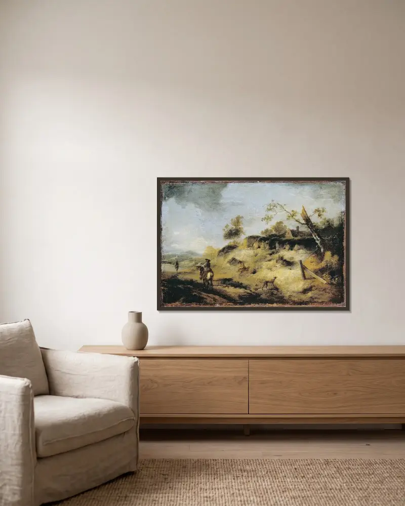 Sandbank mit Reisenden von Philips Wouwerman gerahmt an einer Wand
