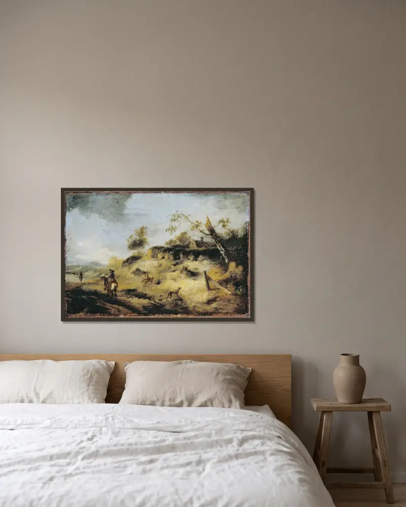 Sandbank mit Reisenden von Philips Wouwerman gerahmt an einer Wand